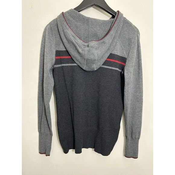 Eddie Bauer Two-Tone Zip-Up Hoodie with Red Stripe Detail Grey & Black Knit M - Picture 2 of 10